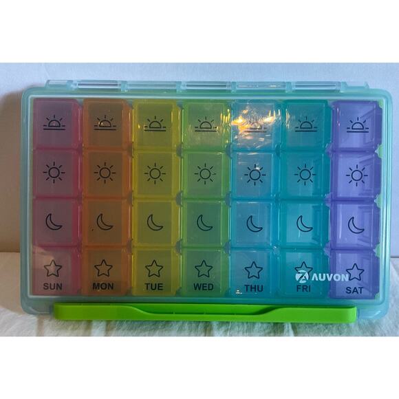 Auvon 7 Day Weekly Medication Pill Organizer Storage Container Box 4 Times A Day - Picture 1 of 6
